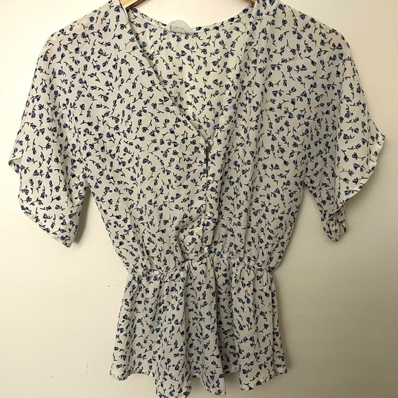 Sienna Sky Floral Peplum V-Neck Button Top - Picture 1 of 4